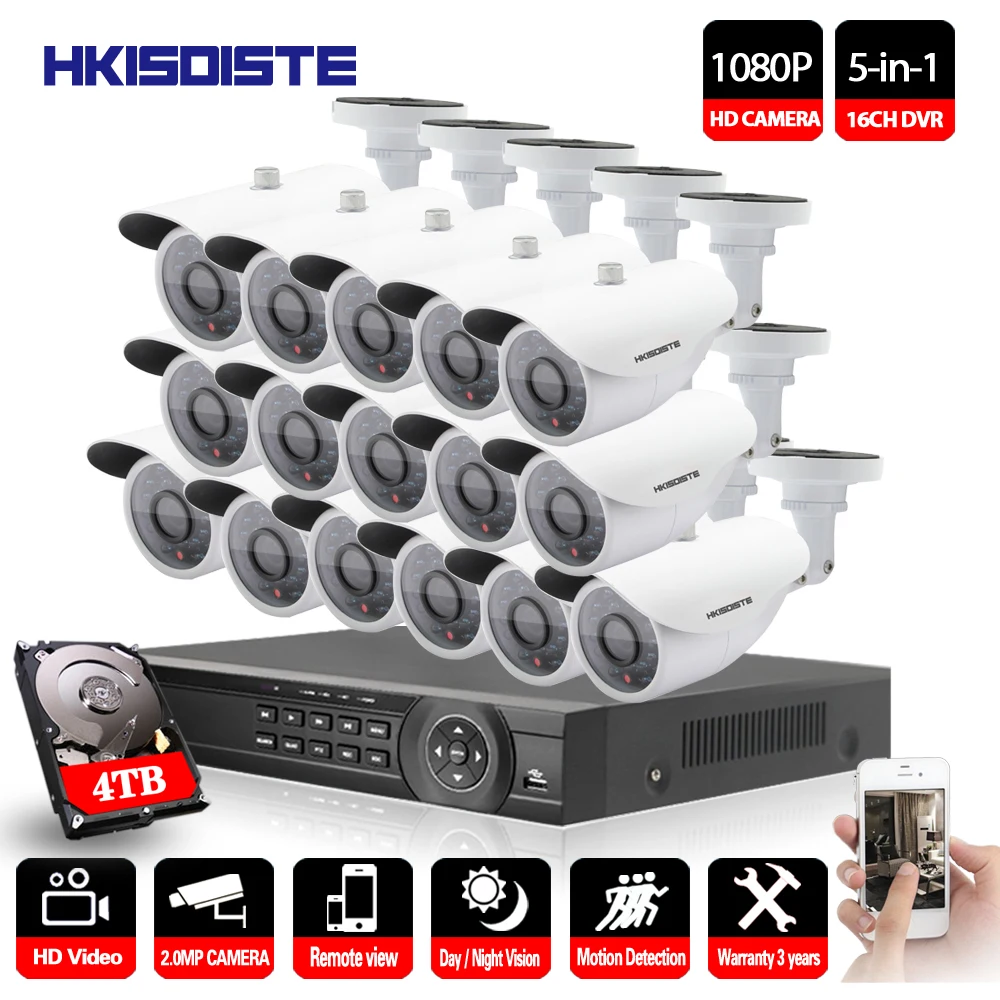 16CH 1080P AHD DVR 2.0MP Camera Security Surveillance CCTV System Outdoor Waterproof Night
