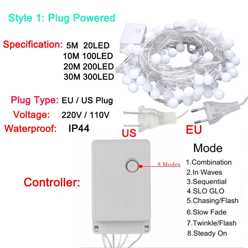 10 м/20 м/30 м светодиодный шар гирлянды 110 В/220 В Рождественская сказочная гирлянда наружная водонепроницаемая для праздника вечеринки сада домашнего декора лампа