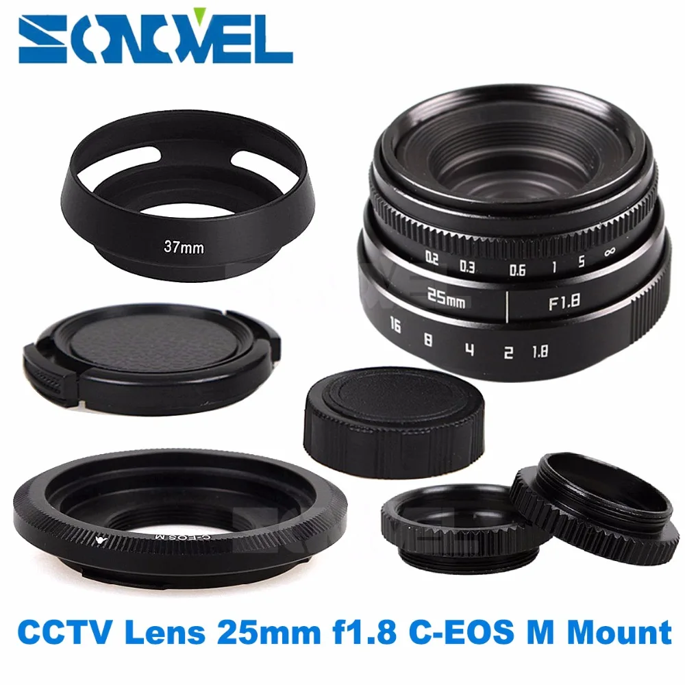 

25mm F1.8 APS-C Television TV Lens CCTV Lens C mount + Lens hood for Canon EOS M M2 M3 M5 M6 M10 Mirrorless Camera