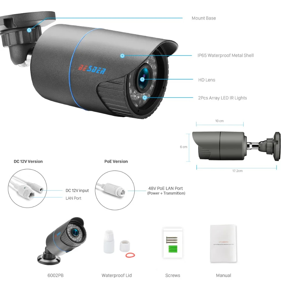 Besder HD 1080P наружная Водонепроницаемая цилиндрическая IP камера домашняя камера с датчиком движения ночного видения ONVIF 2,0 P2P 48V PoE камера безопасности