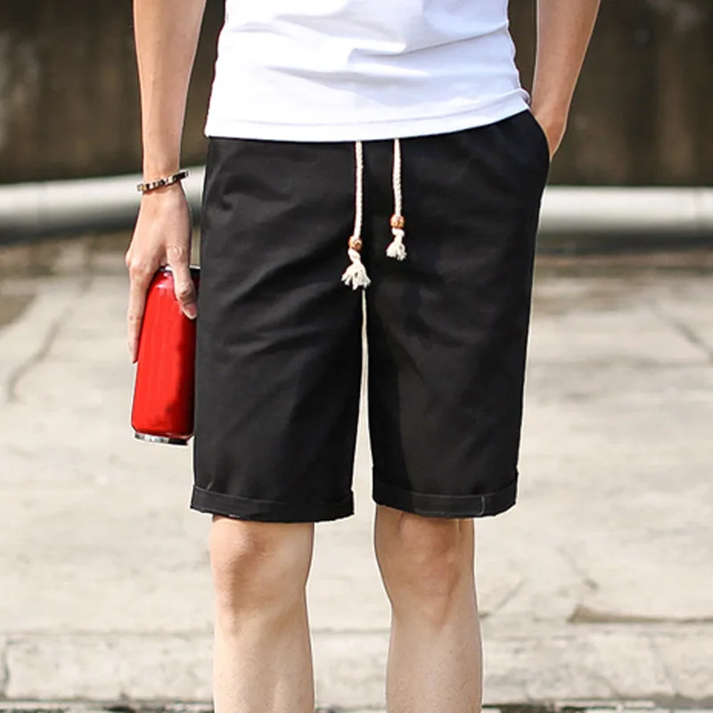 High quality 2019 Summer Cotton sweatpants thin man solid youth casual men loose Drawstring elastic waist shorts