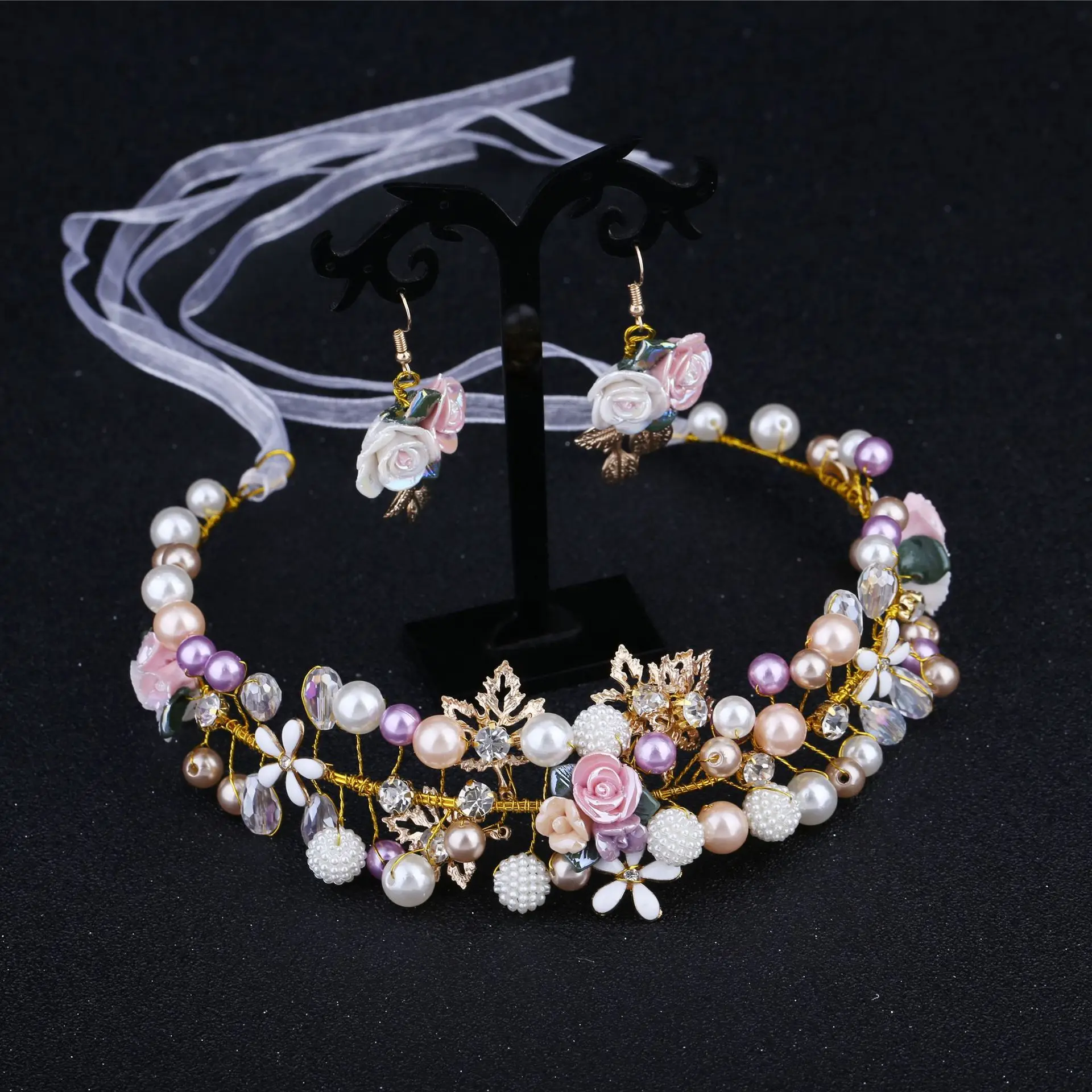 

2019 New Handmade Luxury Prom Wedding Hair Accessories Hair Jewelry Bridal Flower Headdress Pearl Beads Headpieces For Brides