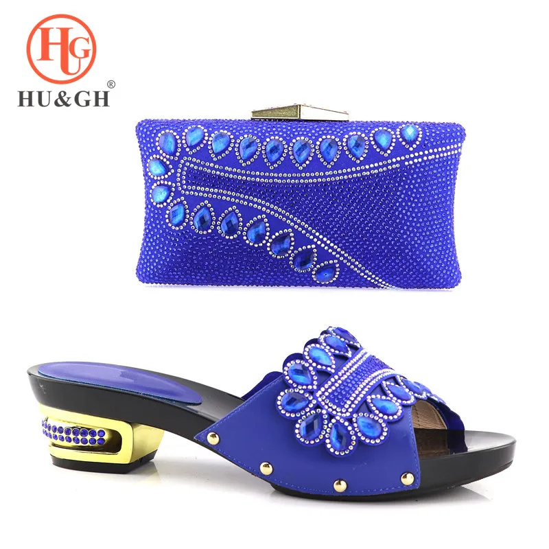 

New Blue Arrival African Shoes And Bag Set Italy High Heels Italian Design Shoes With Matching Bag For party Nigerian lady shoe