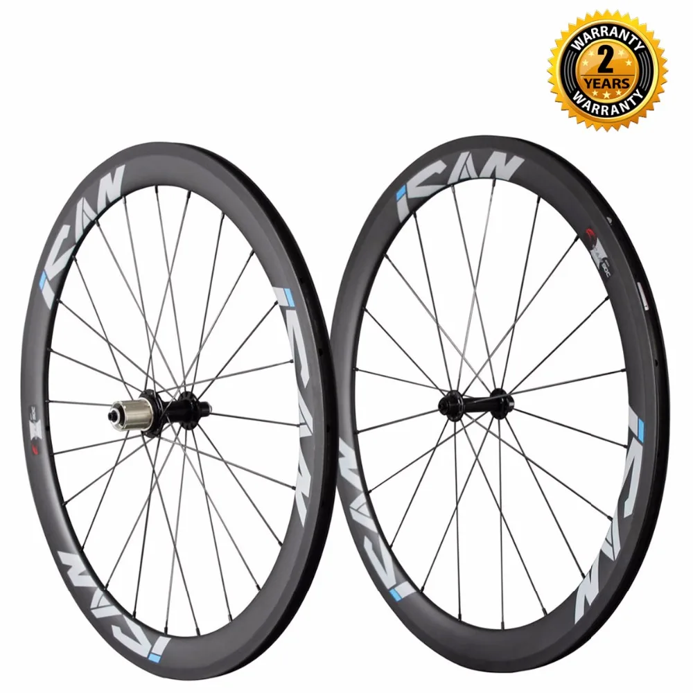 ICAN 50mm 700C Carbon Wheelset Road Bike Clincher Rim Shimao or Sram 10/11 Speed 1510g (Classic Wheelset)