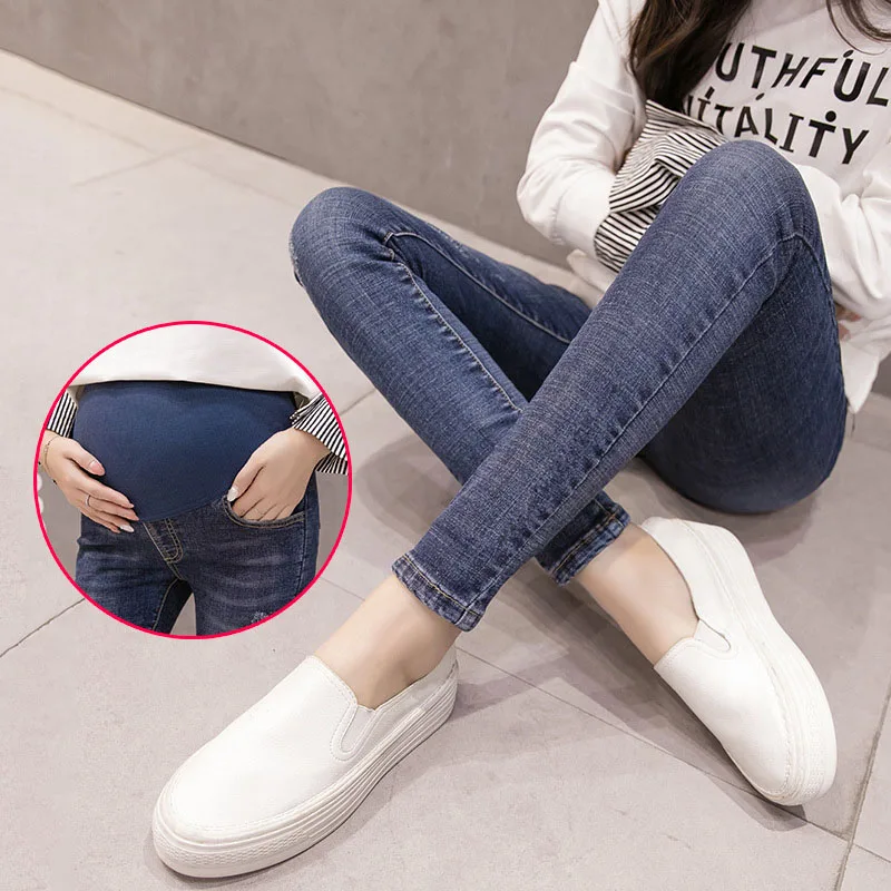 Высокая стрейч джинсы для беременных женщин брюки для беременных джинсовые обтягивающие брюки одежда брючный материал джинсы весна - Цвет: Синий