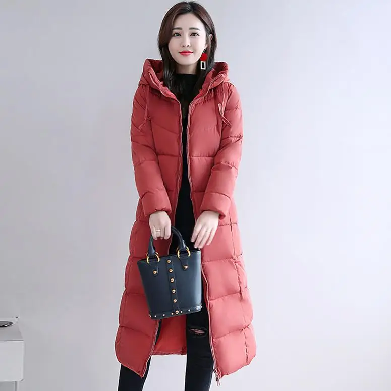 Bean paste red 4XL модная зимняя женская куртка, толстое теплое женское хлопковое пальто, парка, Длинная женская куртка Inverno, Женское пальто с капюшоном CM862 - Цвет: Bean paste red