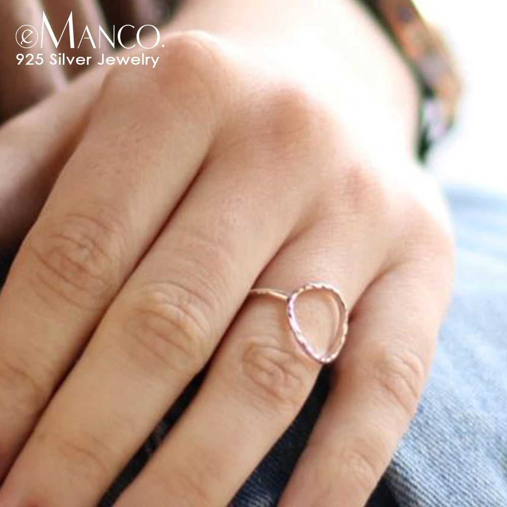 e-Manco Minimalist 925 Silver Finger Rings Simple Sterling Silver Engagement Rings for Women Fine Jewelry Classic Femme Gifts