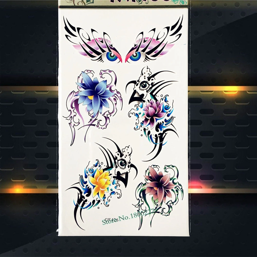 

Henna Owl Eye Waterproof Temporary Tattoo Stickers Wings Lace Roses Flower Designs PGF426 Women Makeup Fake Tattoo Sticker
