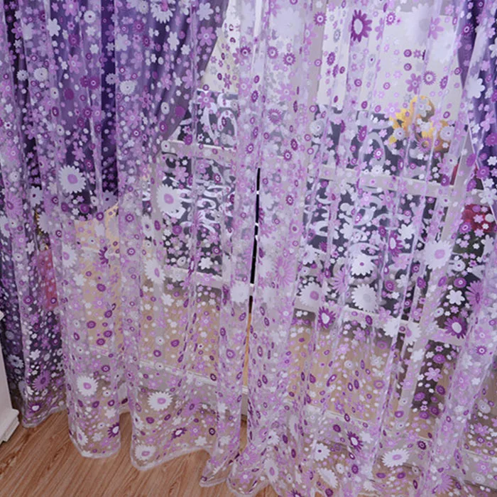 Quneed декоративные занавески s цветочный принт вуаль двери отвесные окна занавески s комната разделитель занавесок 100X200 см фиолетовые занавески s
