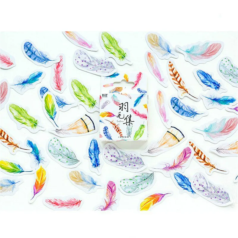 

40Pcs/lot Cartoon Graded Feather Stickers For Snowboard Laptop Luggage Car Fridge Car Toy Stickers Gift Beauty