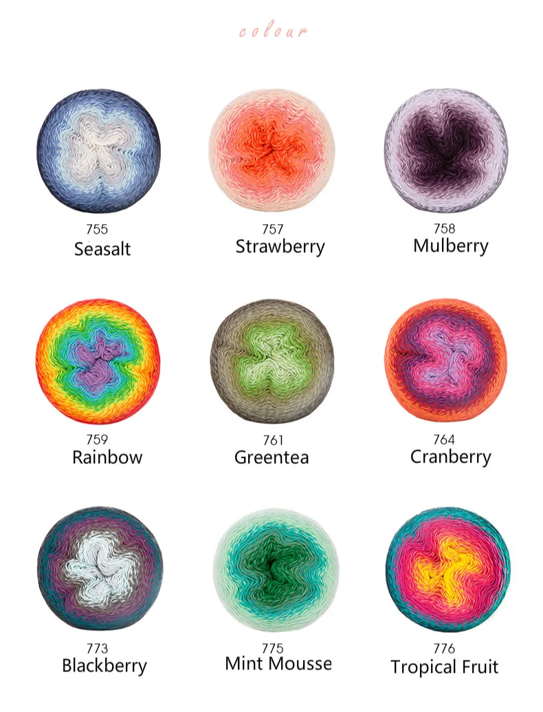 Новое поступление торт хлопка градиентной раскраски пряжа 225 G нарядная Ручная крючком пряжа для шаль детское платье Diy ручной Вязание материалов