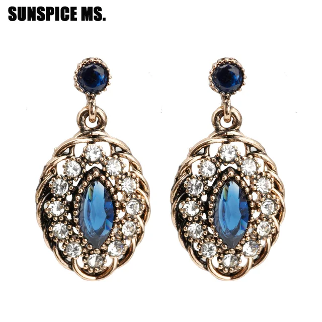 Albania Classical Colorful Resin Dangle Earrings Antique Gold Color Ethnic Party Wedding Bijoux