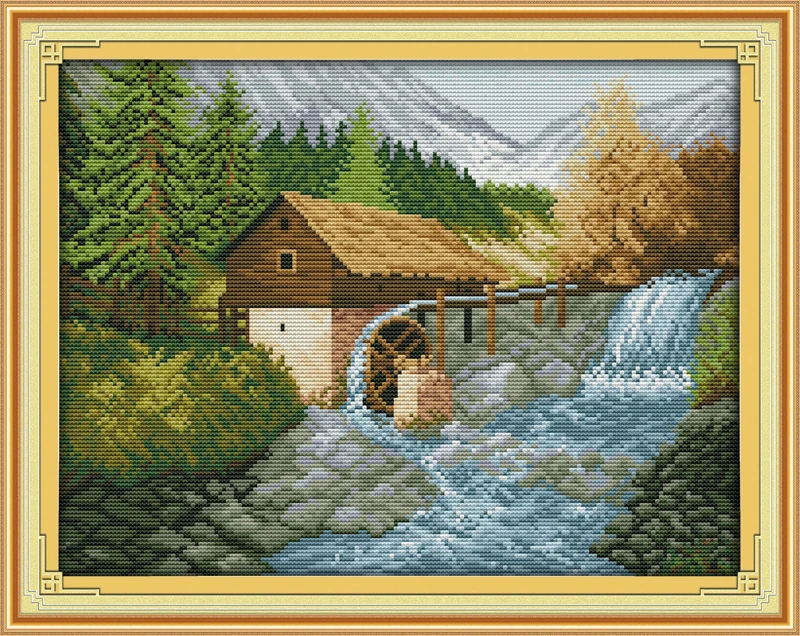 

Bridge River (2), counted printed on fabric DMC 14CT 11CT Cross Stitch kits,embroidery needlework Sets, Home Decor