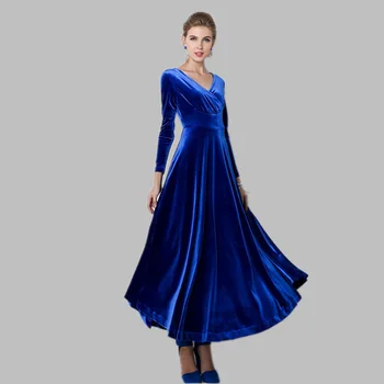 

IASKY New Autumn Winter Pleuche V-neck Long Dress Full Sleeved Dresses Female Big Pendulum Dresses 5 Colors Plus Size XXXL