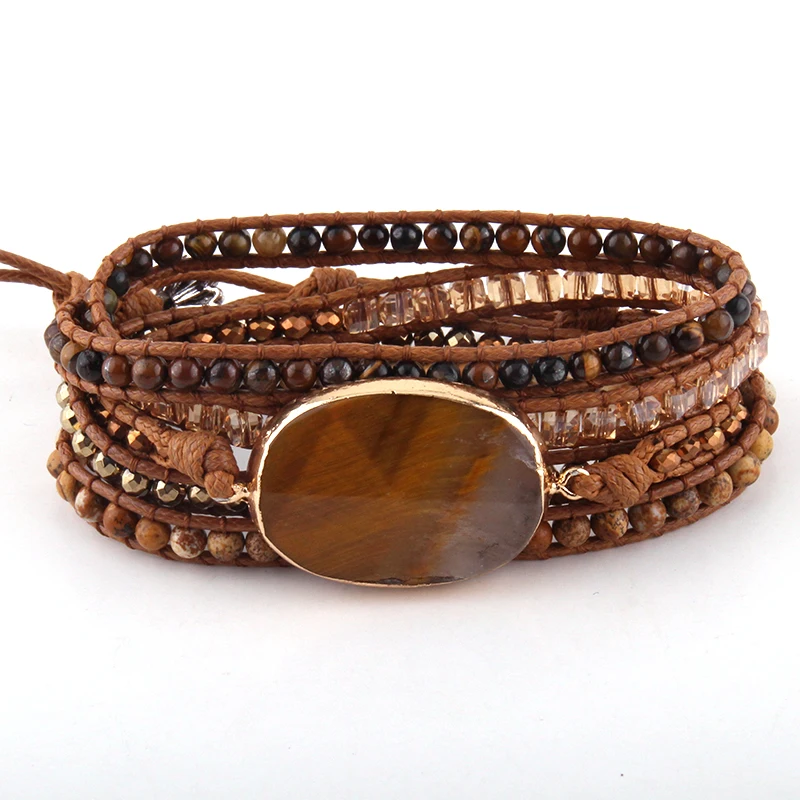 

Fashion Beaded Jewelry Bracelet Handmade Mixed Natural Stones/Crystal Stone Charm 5 Strands Wrap Bracelets DropShipping
