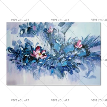 

Modern Abstract Blue Flower 100% Handmade Landscape Oil Painting on Canvas Cuadros Pictures on the Wall Art for Living Room