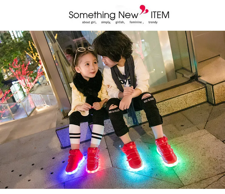 New usb charging glowing sneakers Kids Running led angel's wings kids with lights up luminous shoes girls' boys' shoes leather girl in boots