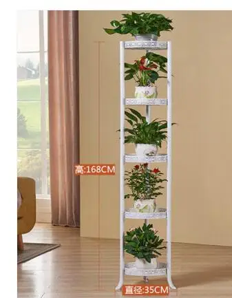 Iron art flower stand with floor type flowerpot. Balcony green flower shelf..