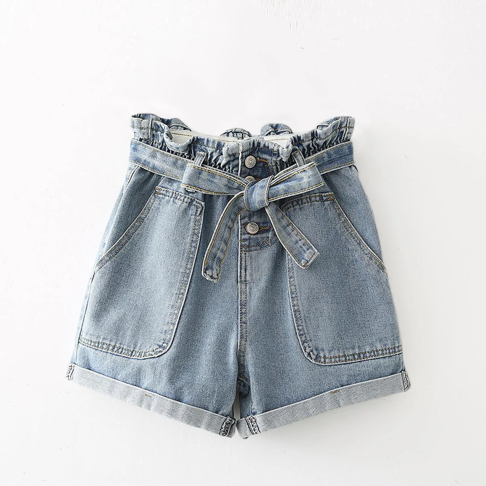 

NIBESSER 2019 High Waist Denim Shorts Women Summer Belt Casual Loose Short Jeans Female Roll Up Hem Pocket Femme Jeans shorts