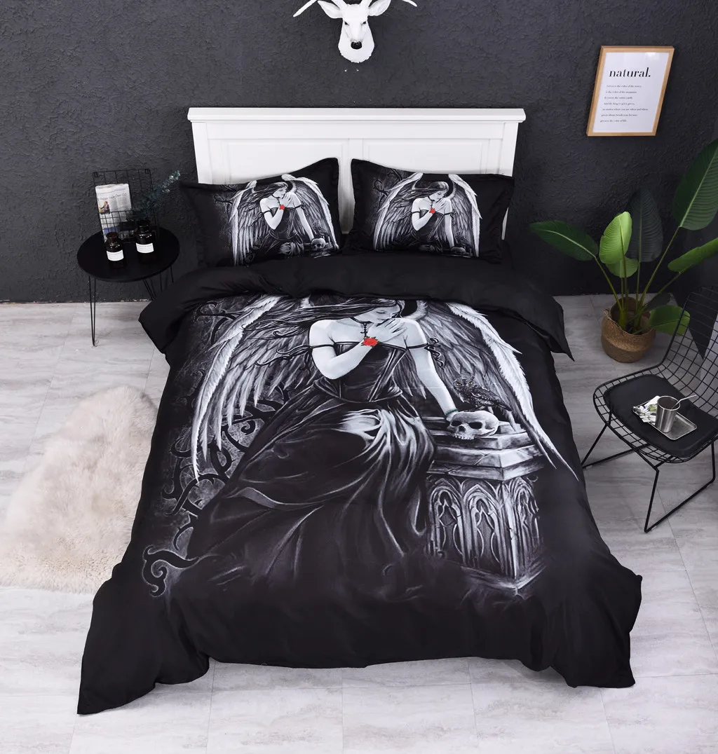 

Fallen Angel Bedding Three-Pieces Set Dark Angel Pattern 3D Printing Digital Red Lining 1 Double-Layer Duvet Suit 2 Pillowcases