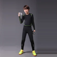 Дети компрессионный комплект для бега спортивная одежда футбол баскетбол тренировочные колготки Фитнес Йога облегающая футболка леггинсы костюмы для бега