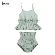 Toddler Sweet Baby Girls Linen Ruffle Top Shorts Pants Outfits Casual Summer Girls Clothes Set