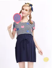 Retail Sale 100% Knitting Cotton Lady Clothes Print Maternity Clothing Plus Size Summer Waist Sashes Dress For Pregnant Women