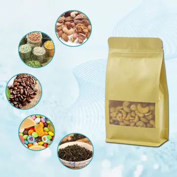 

30pcs Kraft Paper Food Bag with Zip Lock, Reusable Sealing Bag Pouch with Clear Window for Storing Cookie Dried Food Snack