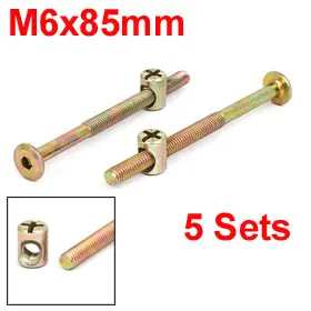 Uxcell Hot Sale Metal M6x85mm Hex Socket Drive Head Furniture Connecting Bolts with Barrel Nuts Bronze Tone 5 Sets