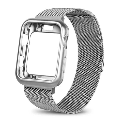 Чехол для часов+ ремешок для Apple Watch 4 3 5 iwatch 42 мм 38 мм 44 мм 40 мм Миланский Браслет из нержавеющей стали - Цвет ремешка: silver
