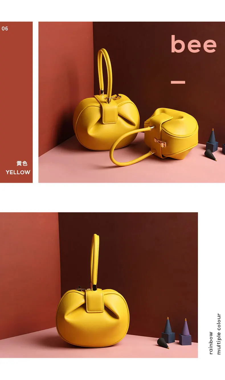 ZYJ Female Vintage Real Leather Shoulder Tote Bags Hobos Ball Girls Women Casual Handbag Popular Circular Hand Tote Bag (10)
