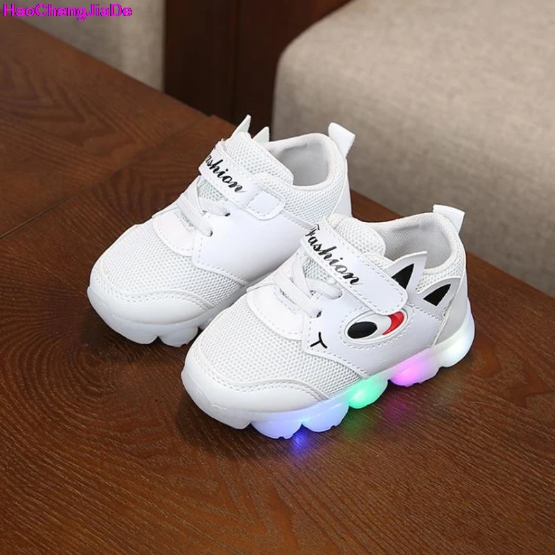 

HaoChengJiaDe Kids Baby Infant Girls Leisure Cartoon LED Luminous Boots Shoes Sneakers Fashion Soft Flat Toddlers White Shoes