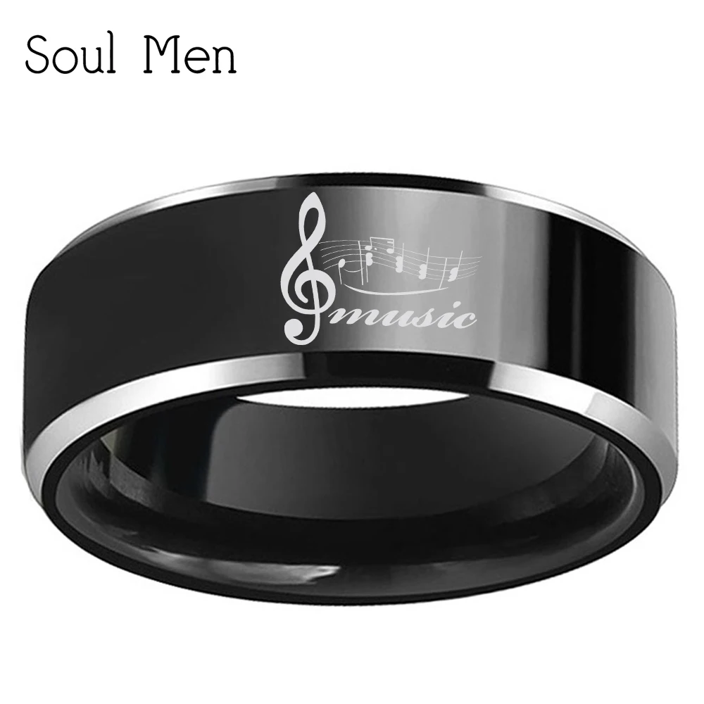 

Custom Engraved Stylized Musical Note Line with Word Music Underneath 8mm Black Tungsten Wedding Ring for Men Women