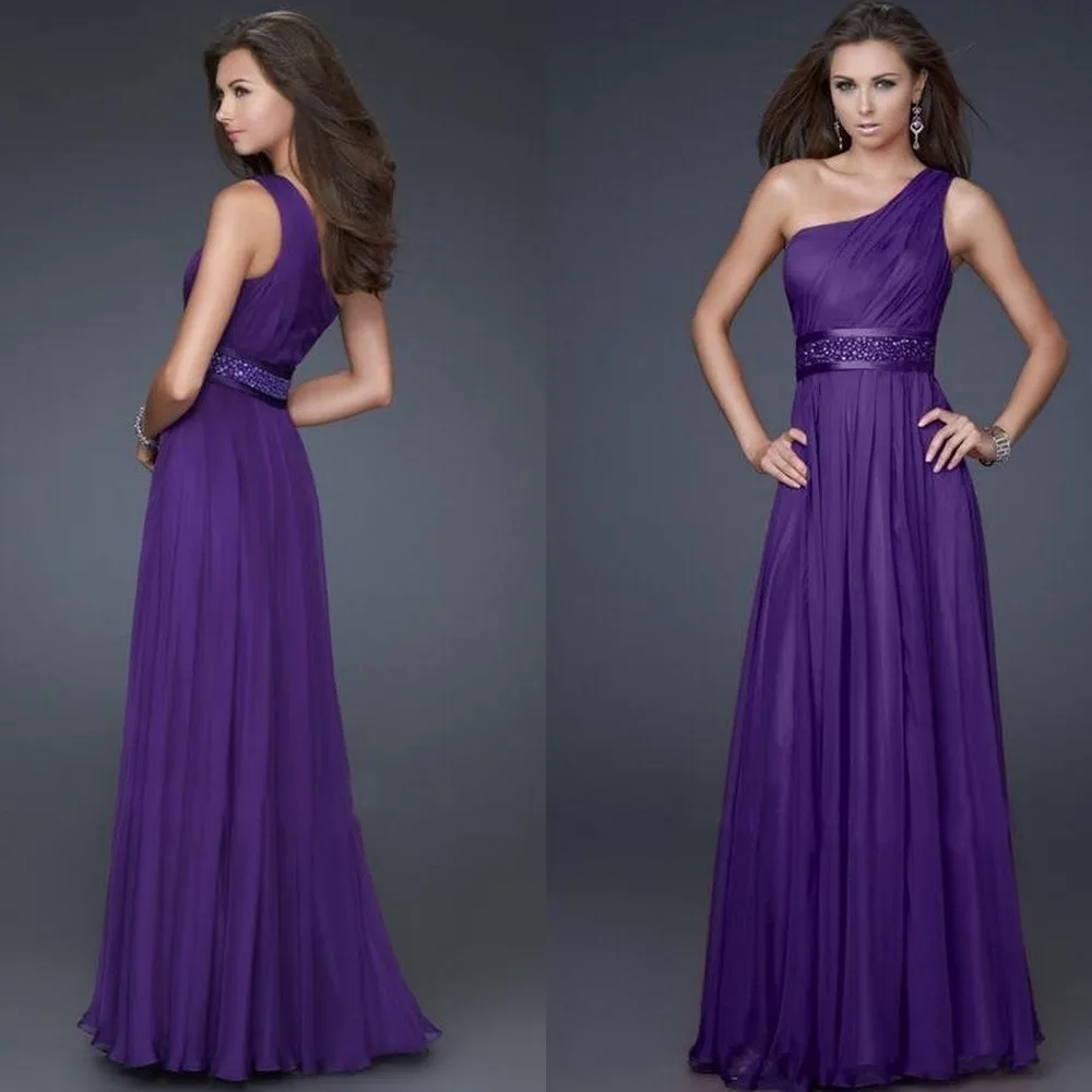 Cheap Price One Shoulder Beaded Purple Prom Dresses Evening Dress Under