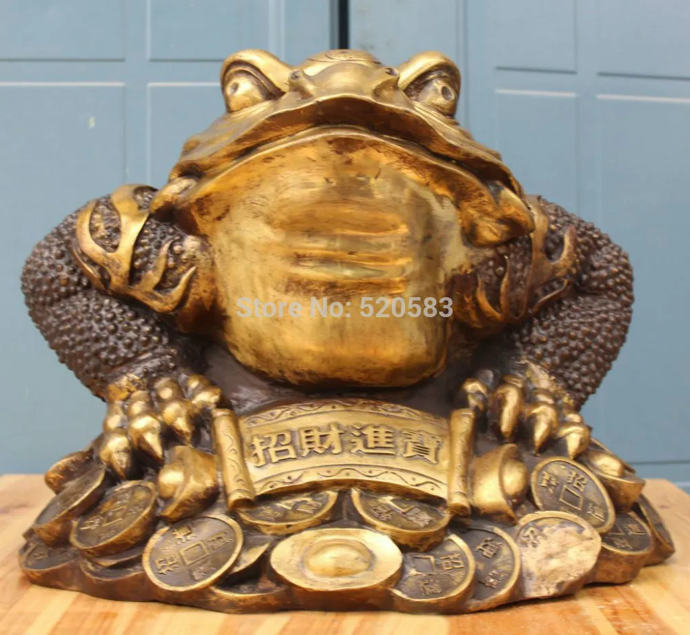 

free 22" Bronze Gilt Wealth Money Folk auspicious money Golden Toad Spittor Statue fast