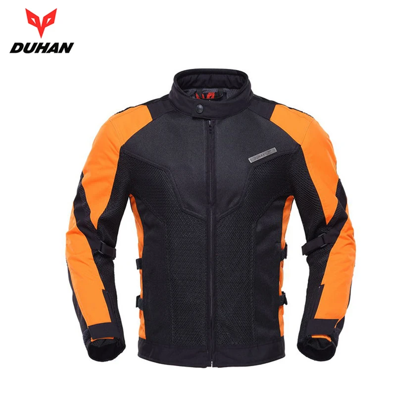 

Summer DUHAN Men's Motorcycle Jacket Breathable Motocross Clothing Jacket Blouson Moto With Five Protector Gray And Orang, D-183