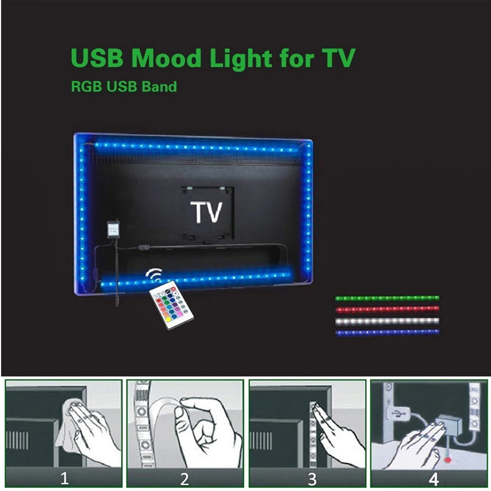 USB RGB Светодиодная лента 5050 SMD водонепроницаемая гибкая светодиодная подсветка