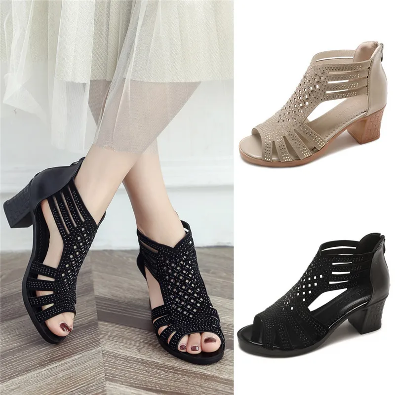 

TANGNEST Summer Sandals Women Fish Mouth Hollow Roma Shoes Thick Heel Acrylic Fashion Lady Platform Shoes XWZ6005