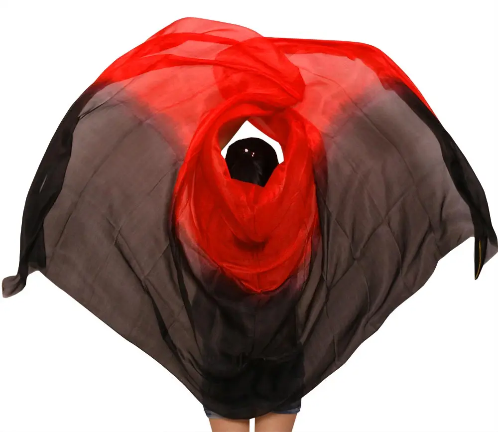 Шелк сценический реквизит для представления двойной Цвета краска для покрывал шарф Для женщин аксессуары для танцев танец Живота Шелковые Вуали черный+ красный 250*114 см