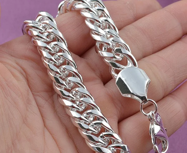 

LJ&OMR Promotion 100% Authentic 925 Sterling Silver Women Chain Bracelet Wholesale Fashion Men's Jewelry Silver Men Bracelet