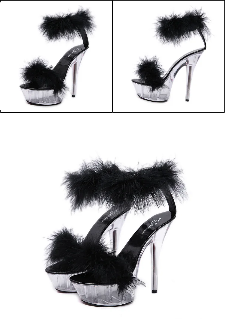 Womens 15cm Fashion Sexy Ladies Black Stiletto Shoes Transparent Crystal White Platform High Heels Sandals Discount29