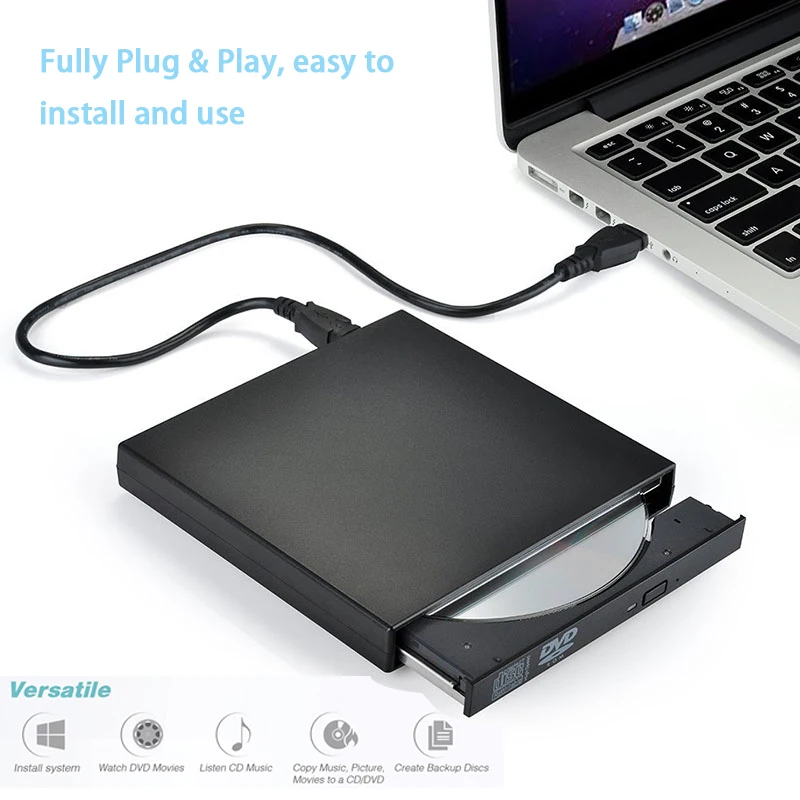 

External DVD ROM Optical Drive USB 2.0 CD/DVD-ROM CD-RW Player Burner Slim Portable Reader Recorder Portatil for Laptop