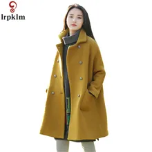 Брендовое Женское шерстяное пальто зимнее женское пальто длинное двубортное шерстяное пальто женское плотное свободное высококачественное шерстяное пальто для женщин