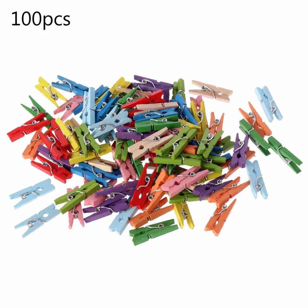 

100Pcs/Set Mini DIY Wooden Clothes Photo Paper Pegs Clothespin Cards Craft Clips