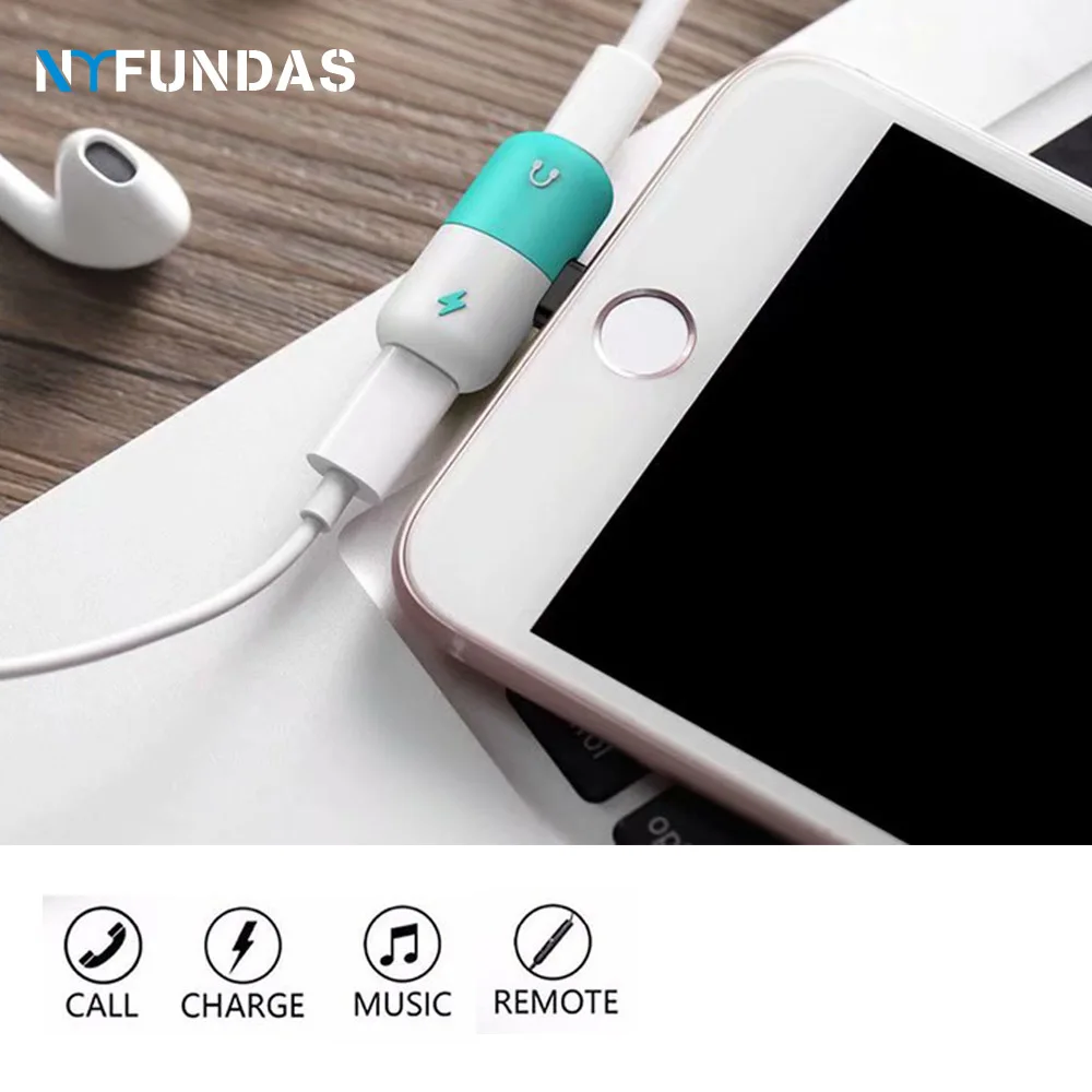 

2 in 1 Pill Adapter Audio Charging Headphone Splitter For iPhone X XR XS MAX 7 8 Plus Dual Audio Charger Earphone AUX Adapter
