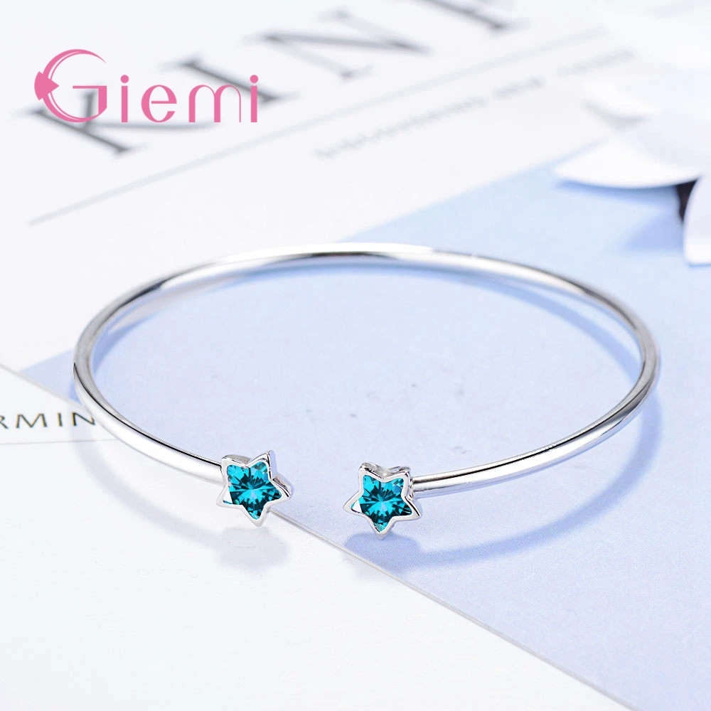 Подлинные браслеты из стерлингового серебра 925 пробы для женщин, женские популярные голубые звезды, кубический цирконий, ювелирные изделия с кристаллами, подарок