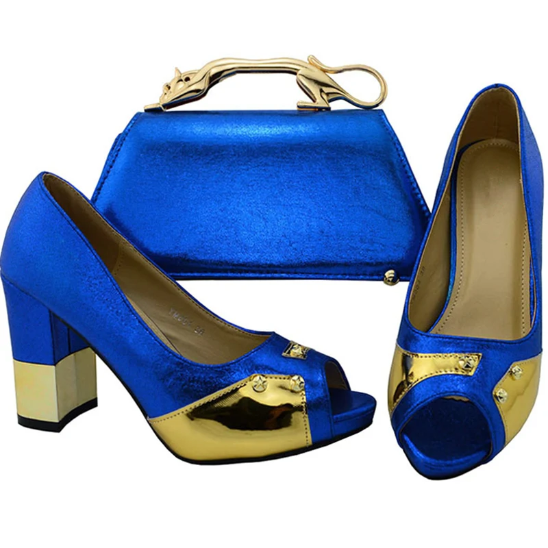 Blue Color Sales In Women Matching Shoes and Bag Set Italian Shoe and
