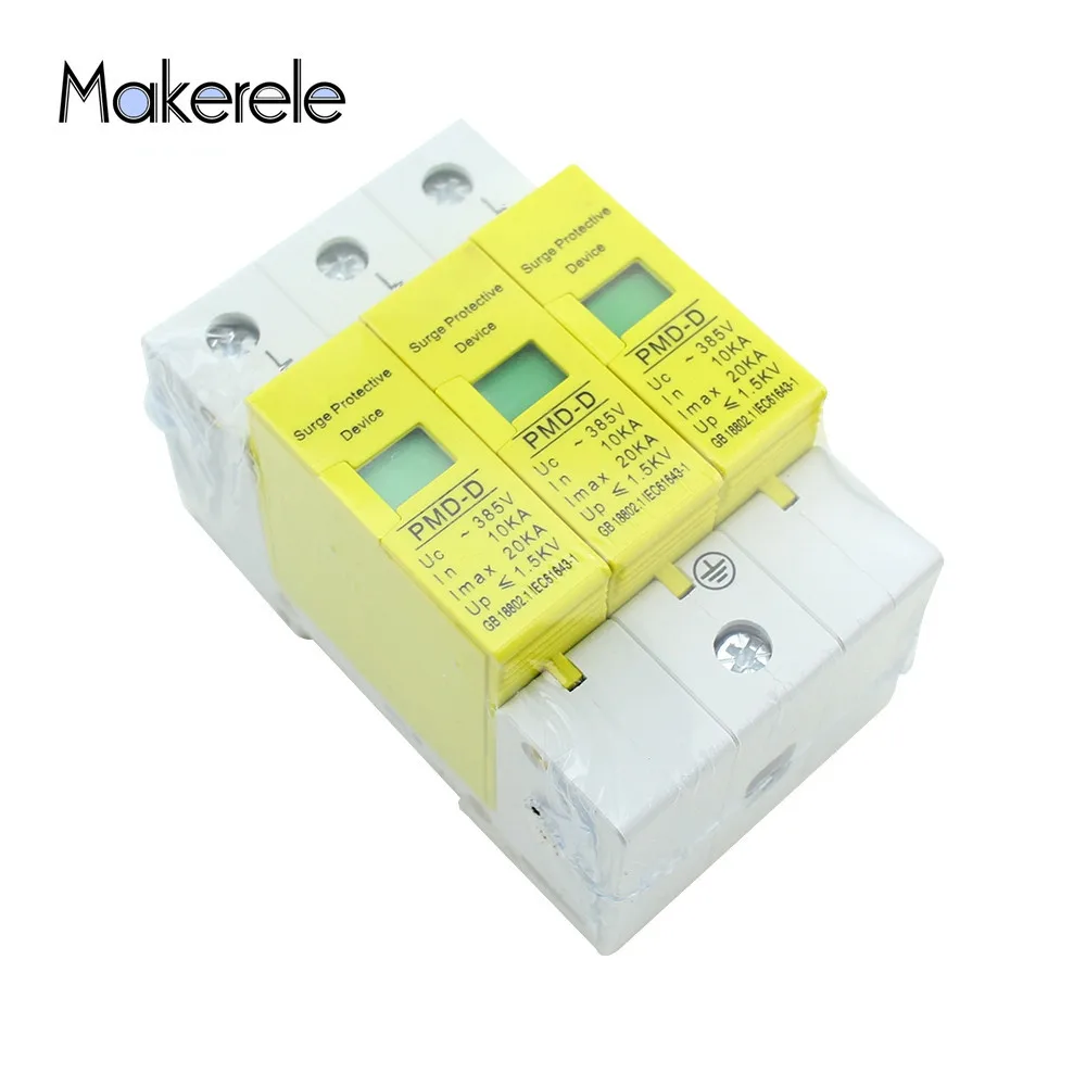 

House Surge Protector Protective Low-voltage Arrester Device SPD 3P 10KA~20KA ~385VAC Makerele Free Shipping