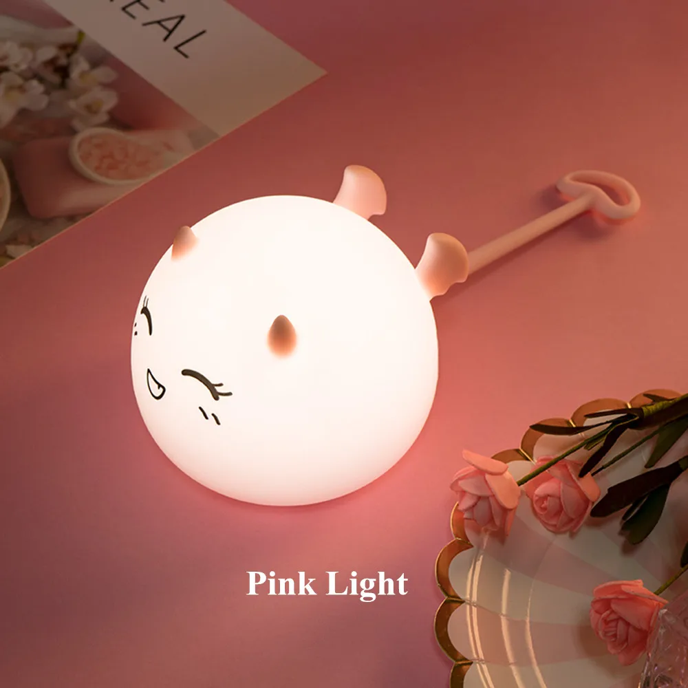 Демон, бело-серые светодиодный Ночной светильник сенсорный Сенсор мультфильм силиконовые лампа USB Перезаряжаемые Ночной свет лампы для детей Детские подарок на Хэллоуин - Испускаемый цвет: Pink Light