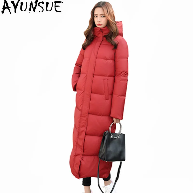 

AYUNSUE 2019 Women's White Duck Down Jacket Hooded Warm Winter Coat Women Long Parkas Padded Women's Jackets Abrigo Mujer WXF303